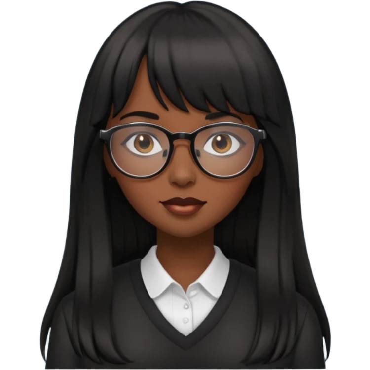 chica morena linda con cabello largo y fleco, con gafas emoji