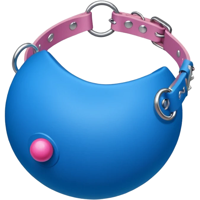 Blue ball for the gag on a ball gag with a white attachment collar with pink  studs on the collar  emoji