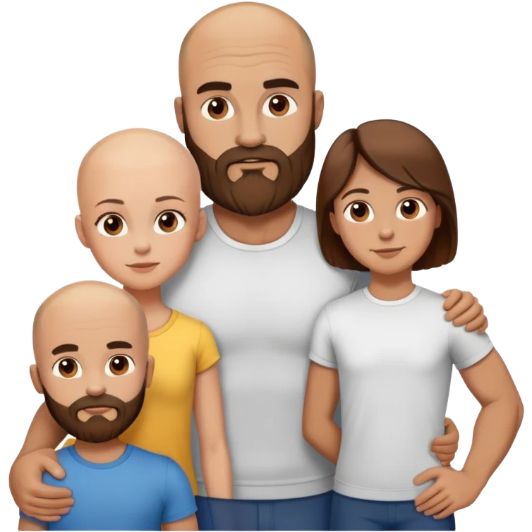 Family picture of Muscular Bald beard man with his wife long brown hair and 3 young boys emoji