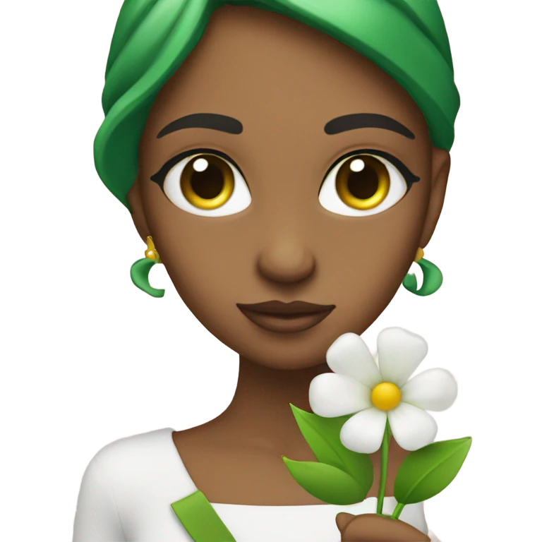 Green Eyed model with Flower emoji
