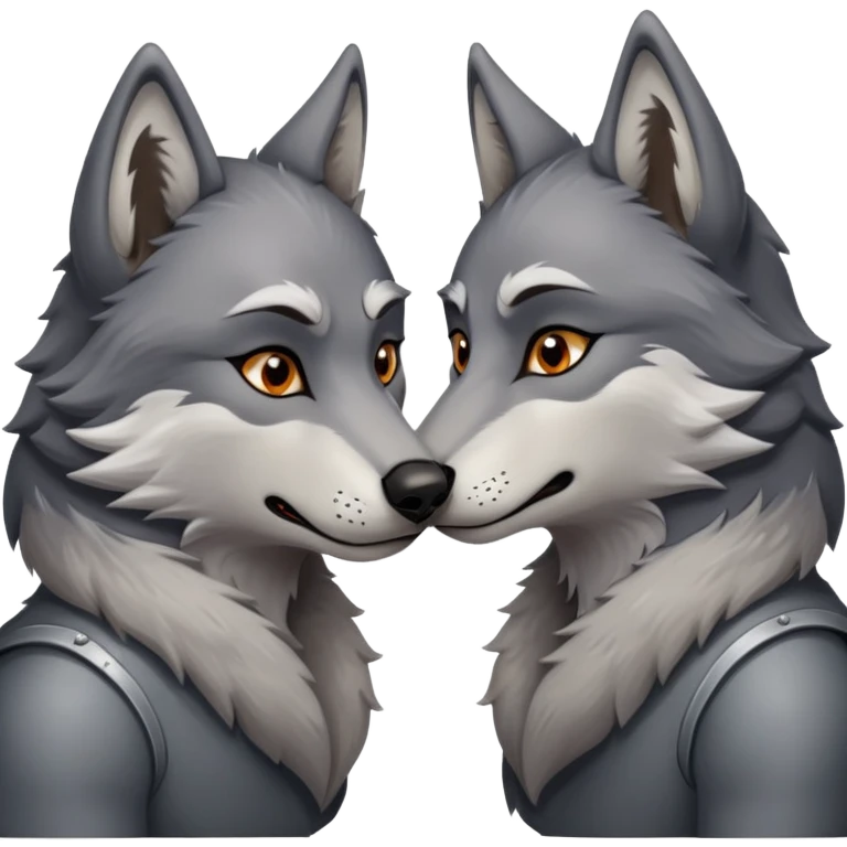 anthropomorphic male wolfs kissing  emoji