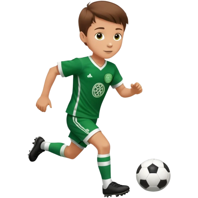 Brown hair 6 years old white boy footballer RUNNING playing soccer wearing CELTIC  UNIFORM  ( jersey) # 17 in the jersey !  emoji