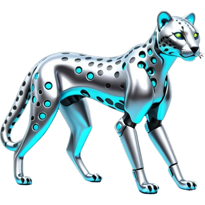 Shiny silvery metallic alloy advanced futuristic Cyberpunkcl cheetah (full body) emoji