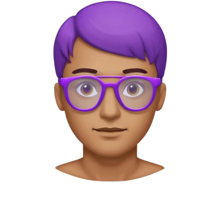Cyberpunk man head 3d puruple cyber-glasses half rotate face 3d emoji