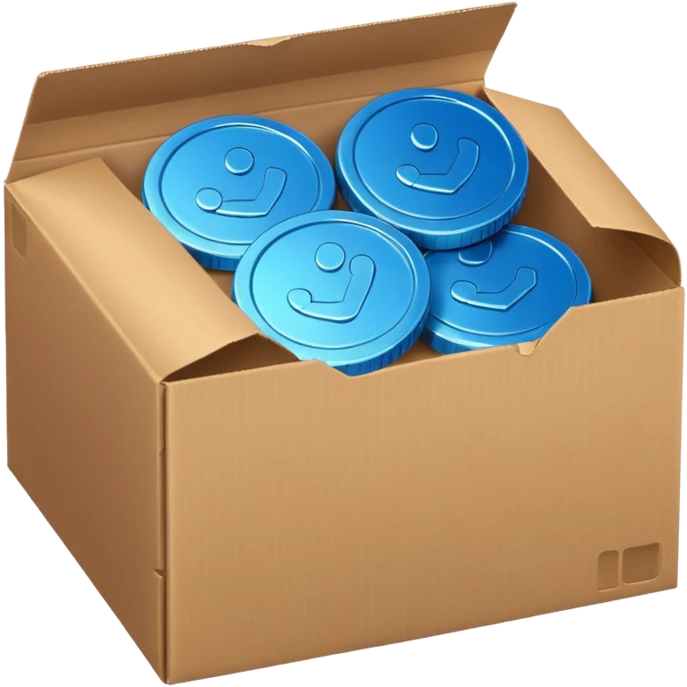 blue coins in a cardboard package emoji