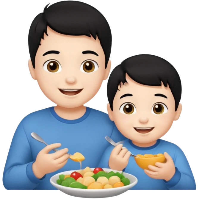 eating food well baby with happy face black hair girl and boy emoji