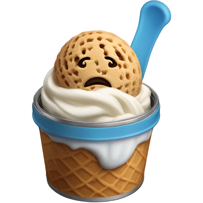Two scoops of ice cream on a cookie in a small tin emoji