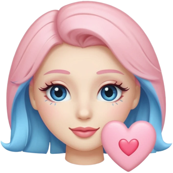 Coquette wink emoji, long eyelashes, heart-shaped blush, soft pastel pink and blue palette, glossy finish, transparent background



 emoji