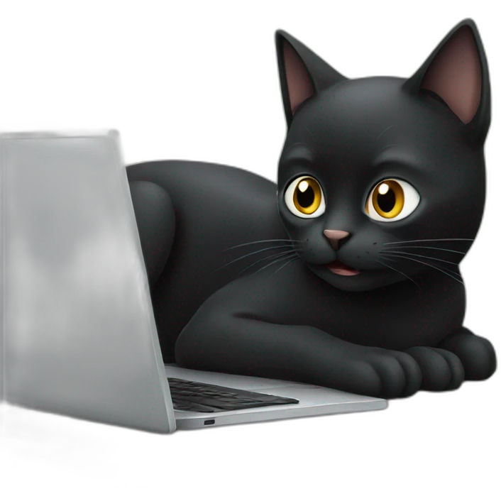 black cat using computer emoji