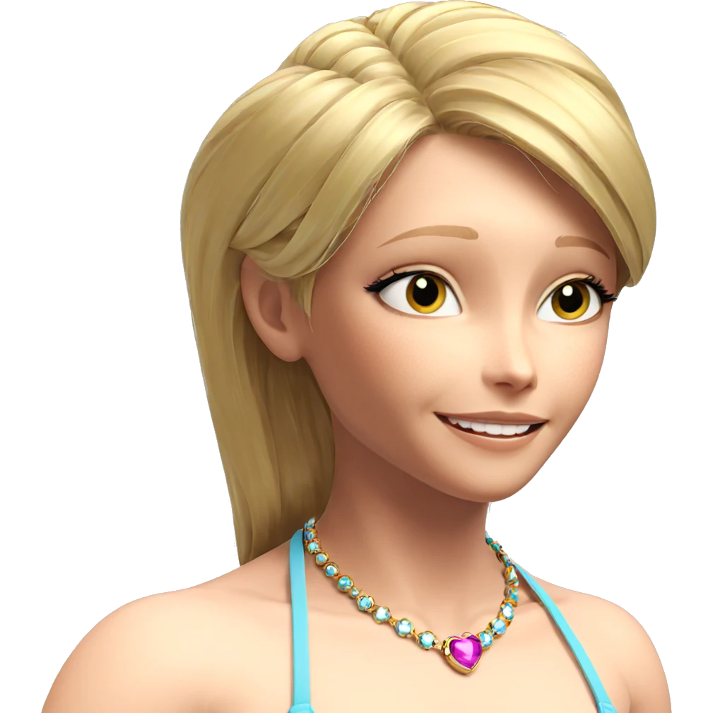 blonde girl with jewelry smile emoji