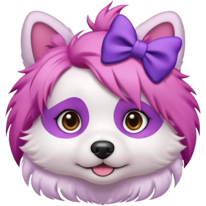 dog with pink hair and purple bow on head emoji