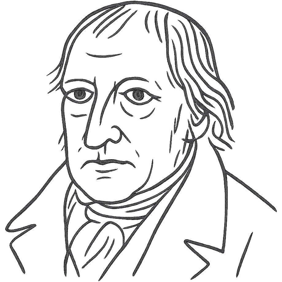 a hand drawn black outline portrait of philosopher Hegel with similar-sized eyes based a famous portrait of him emoji