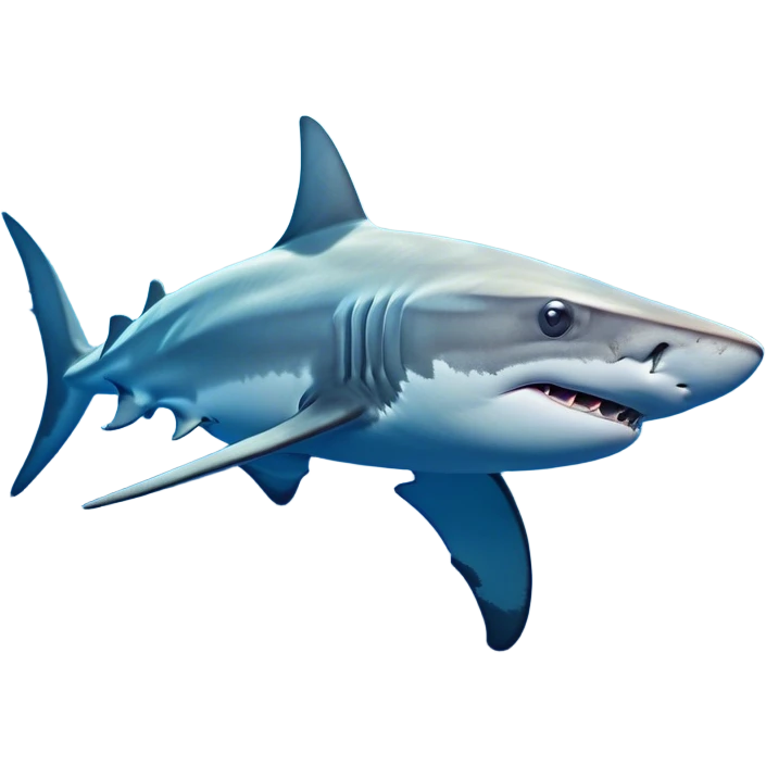 Cinematic Noble Hammerhead Shark Portrait Emoji, Poised and regal, with a broad, flattened hammer-shaped head, wide-set eyes, and a streamlined, powerful body gliding through deep blue waters, Simplified yet sharp and sophisticated features, highly detailed, glowing with a cool, oceanic luminescence, high shine, intelligent and commanding, stylized with an air of marine authority, focused and vigilant, soft glowing outline, capturing the essence of a watchful and confident predator that appears ready to glide out of the screen with effortless power! emoji