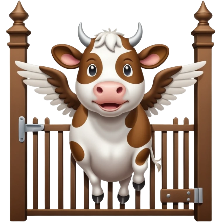 a flying cow with wings opening a gate  emoji