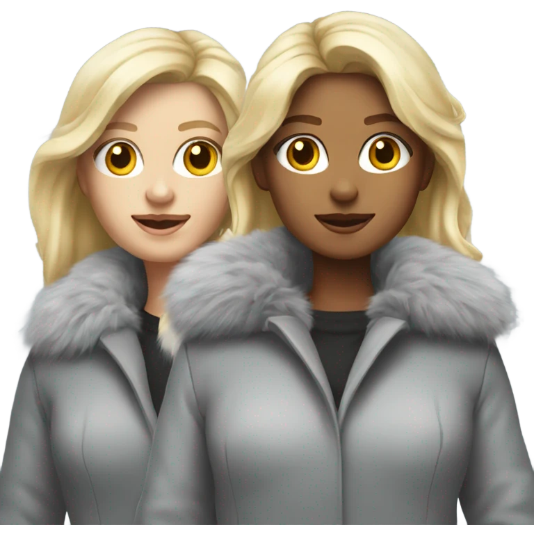 Two blondies in grey fur coats  emoji
