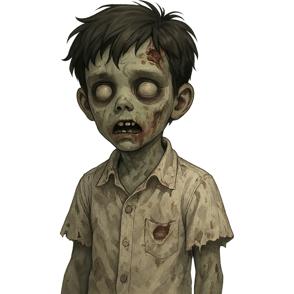 boy zombie with dark hair and white shirt, variation 1 emoji