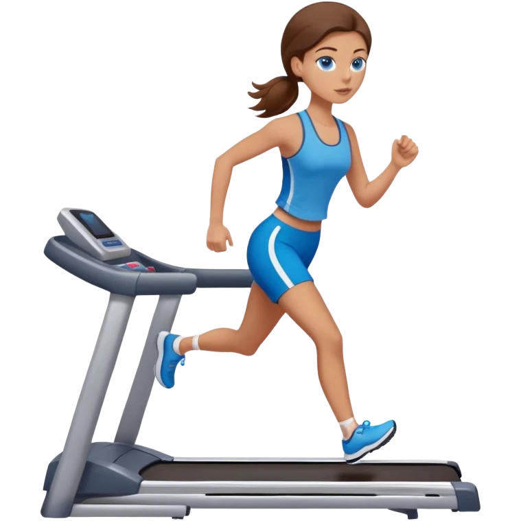 white girl with brown hair and blue-eyes, on treadmill emoji