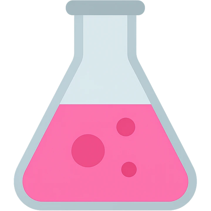 science conical flask with pink liquid, flat color style, modern look emoji