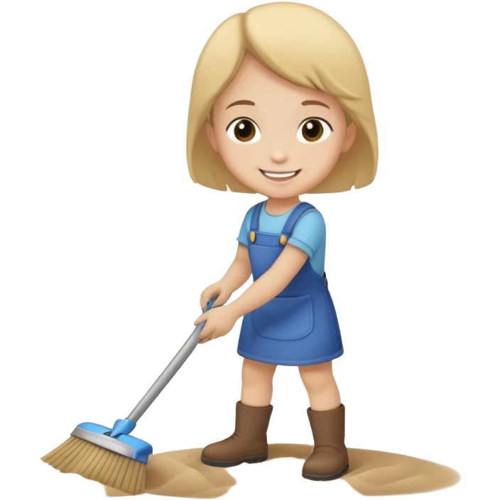 child sweeping up dust, smiling and helpful emoji