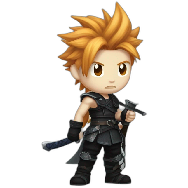 Ginger cloud strife with midgar clothes black and sword  emoji