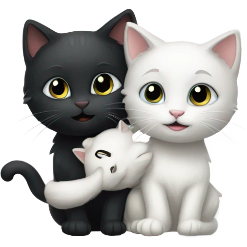 White kitty and black kitty kissing  emoji