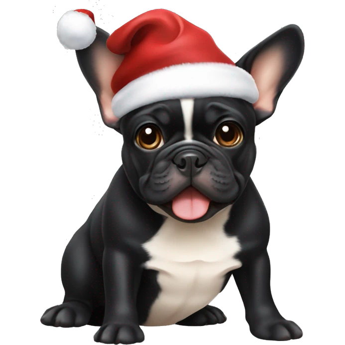 Black and tan French bulldog in Santa hat emoji