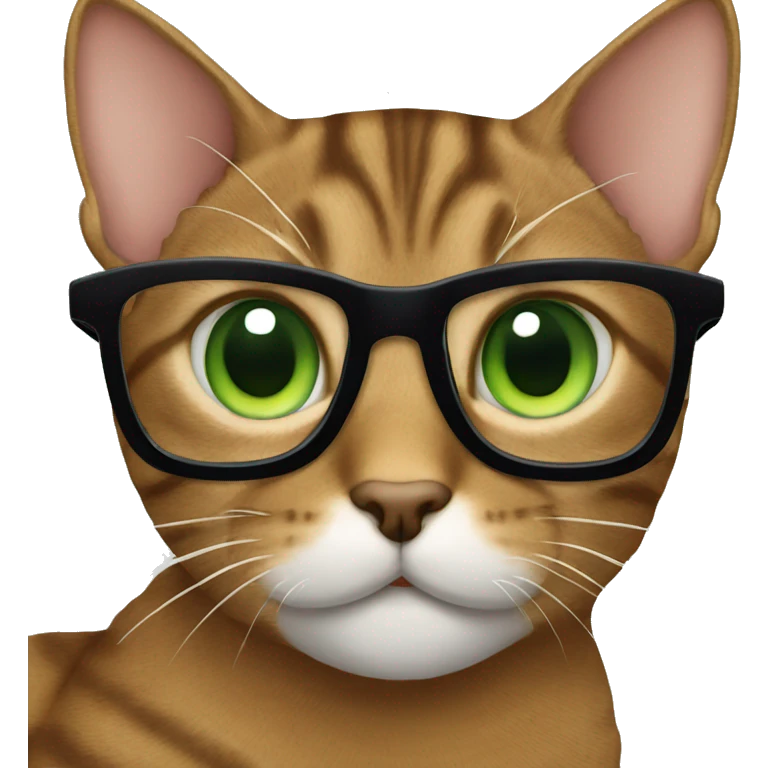 Green eyes Brown Tabby cat with eyeglasses on emoji