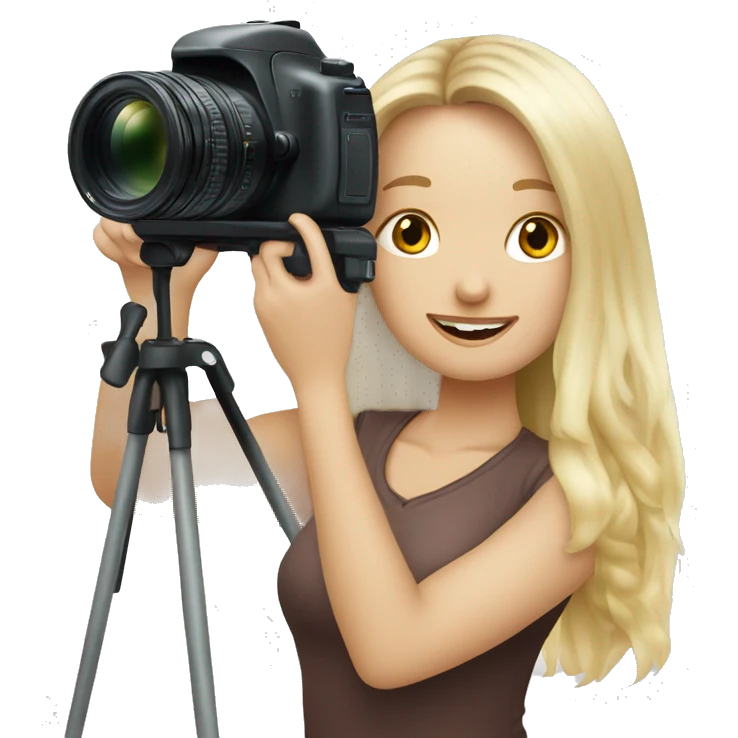 Blonde long haired girl taking a picture with a professional camera  emoji