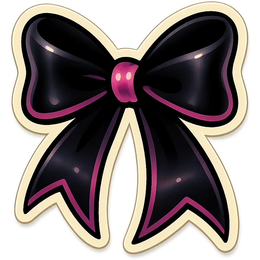 gothic bow, black and pink, retro stickers style emoji