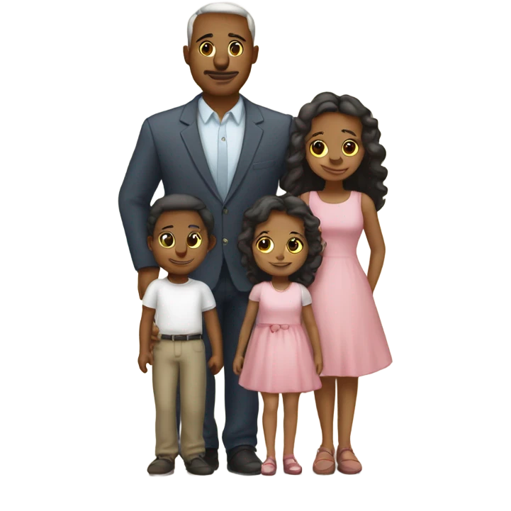 Mom and dad and three daughters white emoji