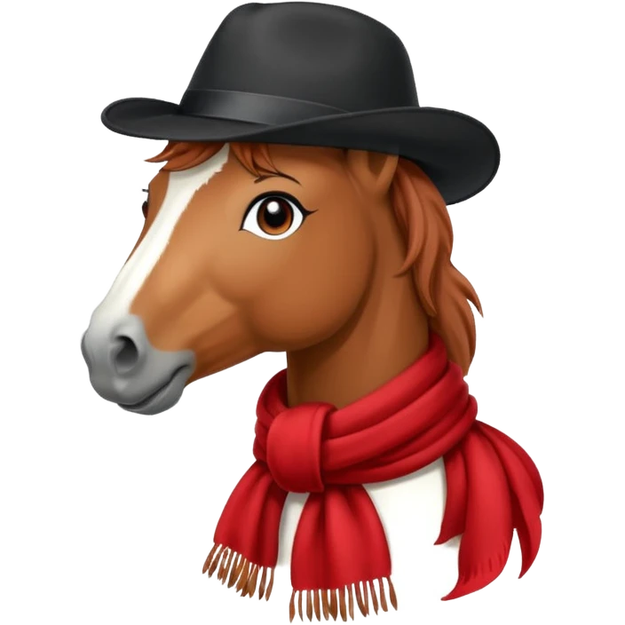 fabulous funny winter horse in a black hat cap with a red scarf emoji