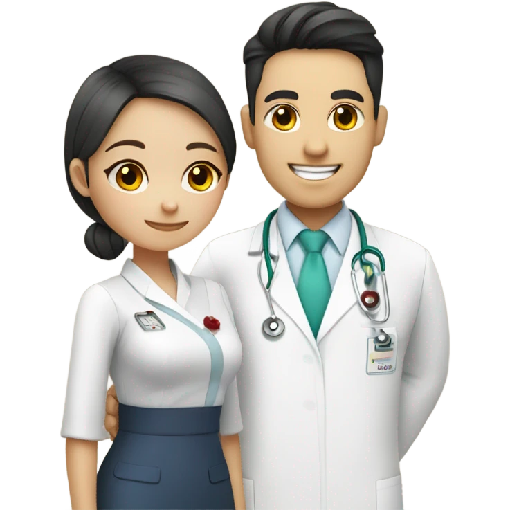 girl in qipao saying thank you to a male doctor in white Dr uniform emoji