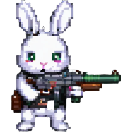 A pixel art rabbit shooting with a gun emoji