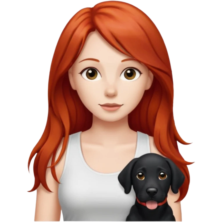 Long red hair woman with black lab and white tank emoji