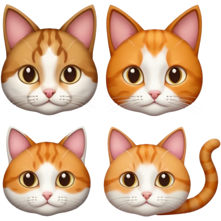 3 cats and each are different natural colours; brown tabby and white, calico, and ginger and white emoji