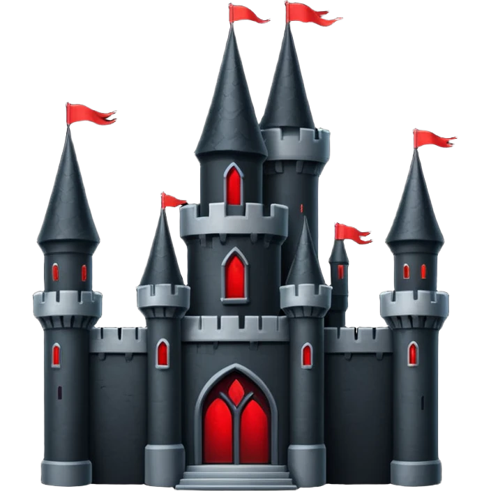 iOS sticker, dark castle, black walls, red windows, minimal fantasy emoji