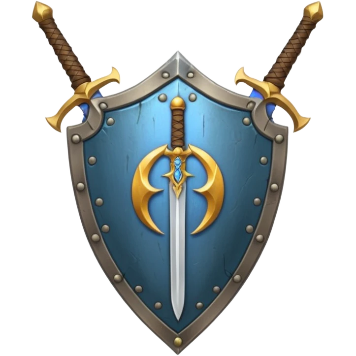  two sword cross, next to or in front of a shield, world of war craft style, elfen flare emoji
