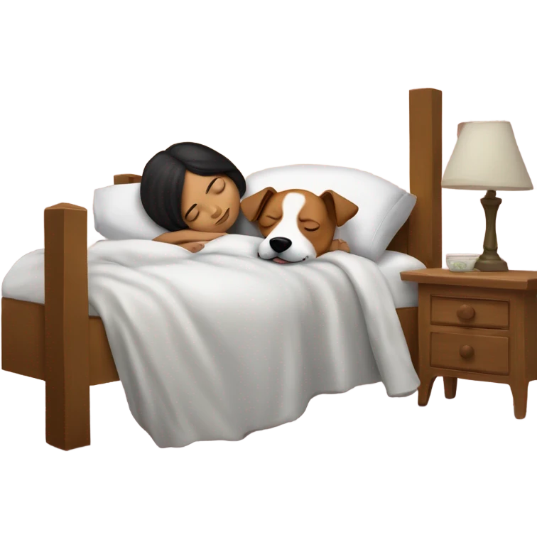 Mexican girl sleeping in bed with a jack Russel terrier  emoji