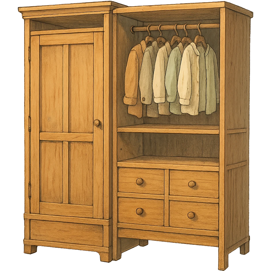 modular wardrobe in Ghibli style, charming and detailed emoji