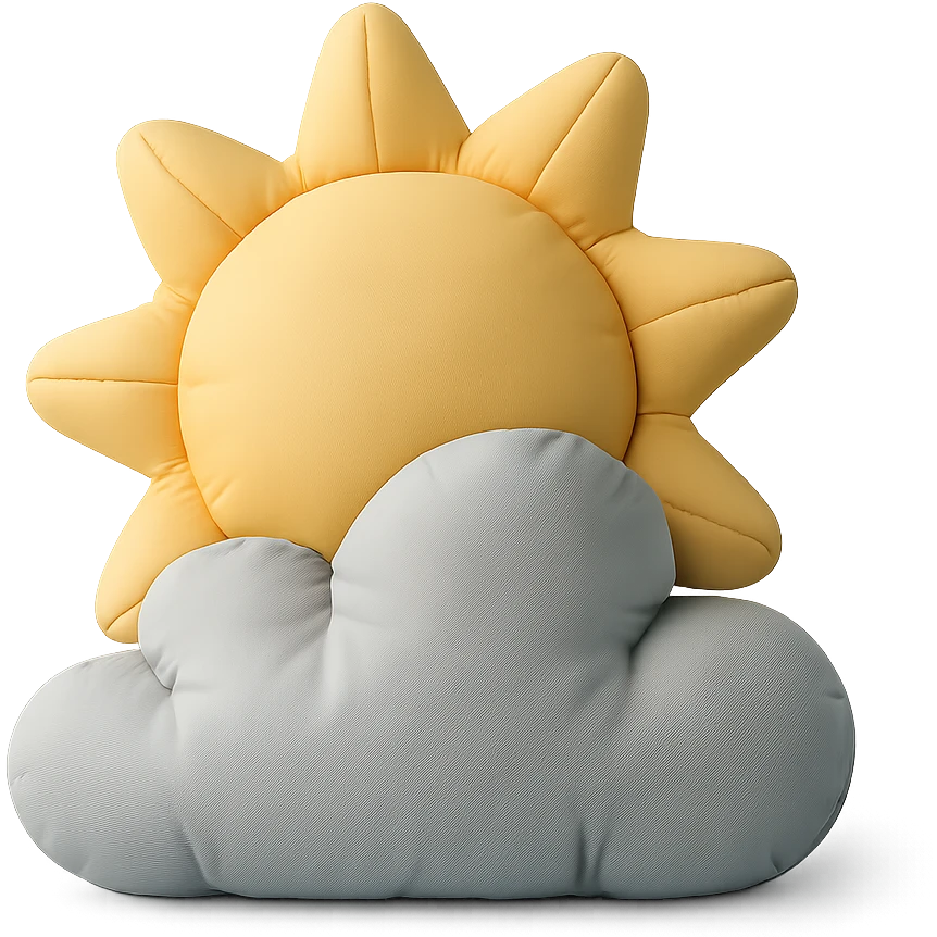 partly cloudy weather with sun peeking from behind a plush cushion cloud, soft edges, cushion style emoji