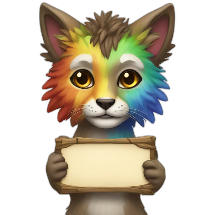 Feral Druid with rainbow fur holding up a sign emoji