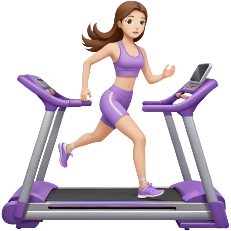 girl with long brown hair on treadmill wearing light purple yoga set emoji