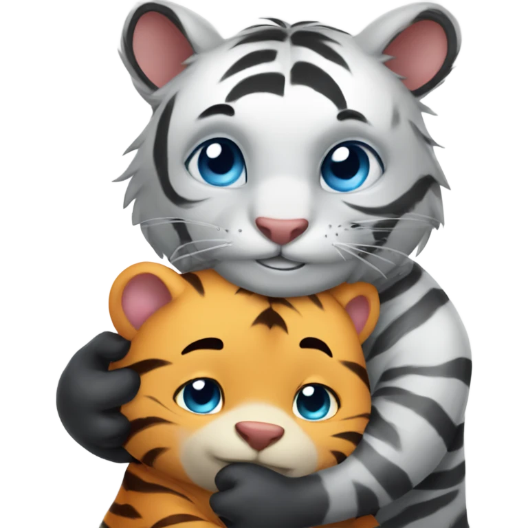 Cute tiger with blue eyes hugging a wombat emoji