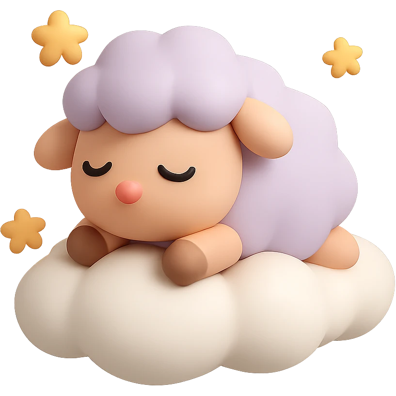 A cute sleeping sheep on a soft cloud with tiny stars around it emoji