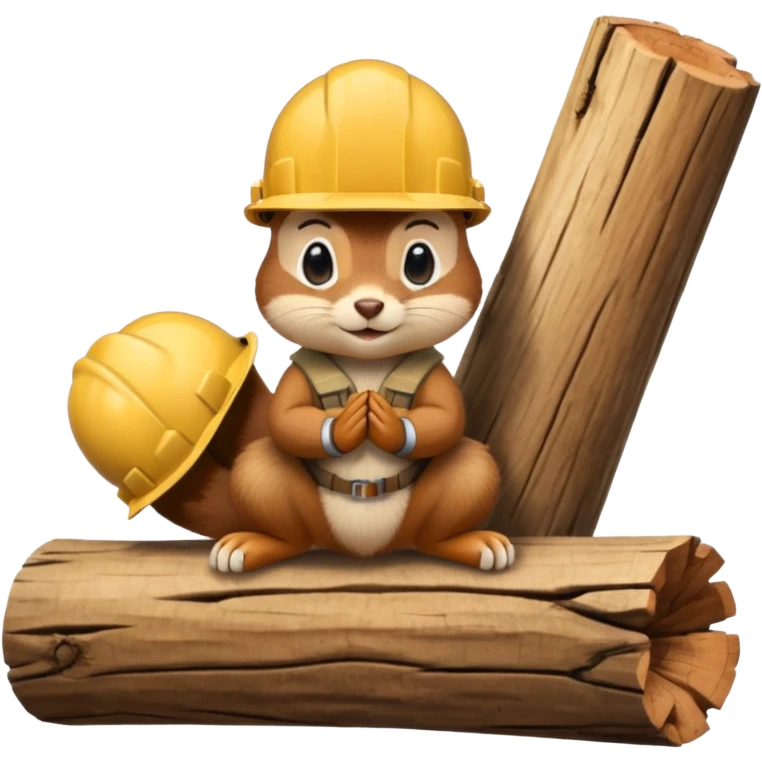  a chipmunk in a construction helmet kneels in front of a log emoji