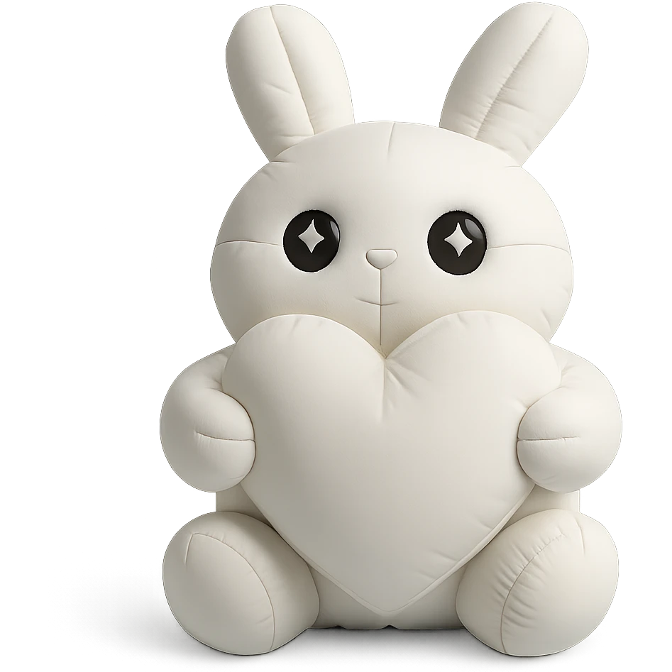 white bunny holding a big heart with sparkling eyes, cushion style emoji