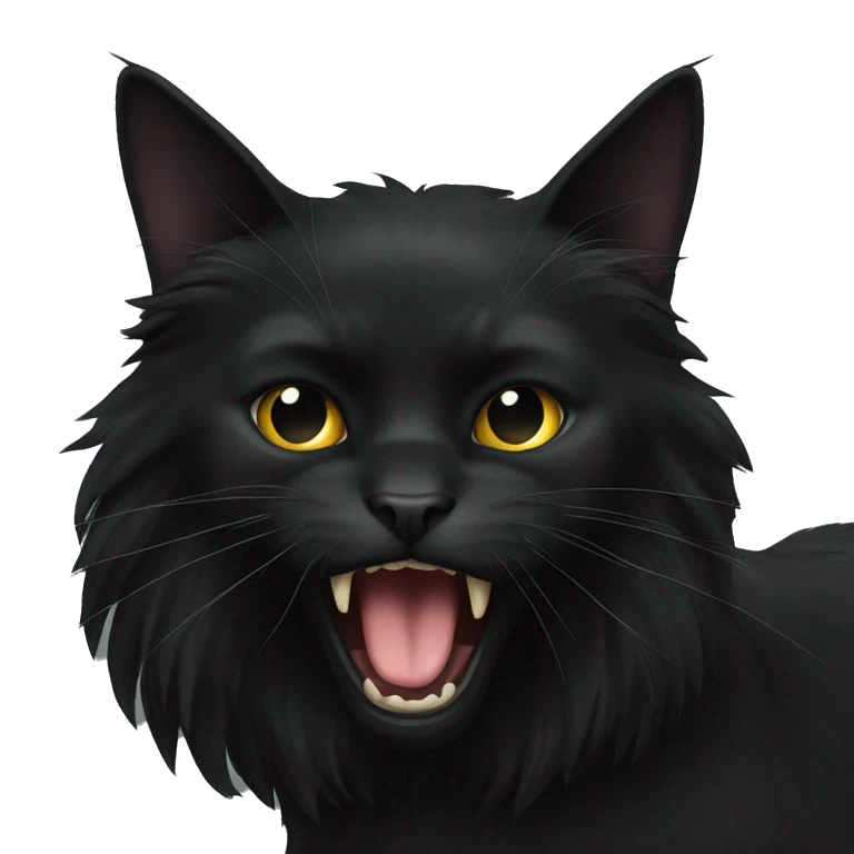 Long haired black cat hissing emoji