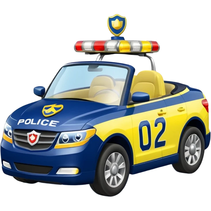 Police Coventible With Body Color Is Navy, White And Lemon Yellow With Symbol Is Lemon Yellow PawPatrol Chase Symbol With Number Is 02 emoji