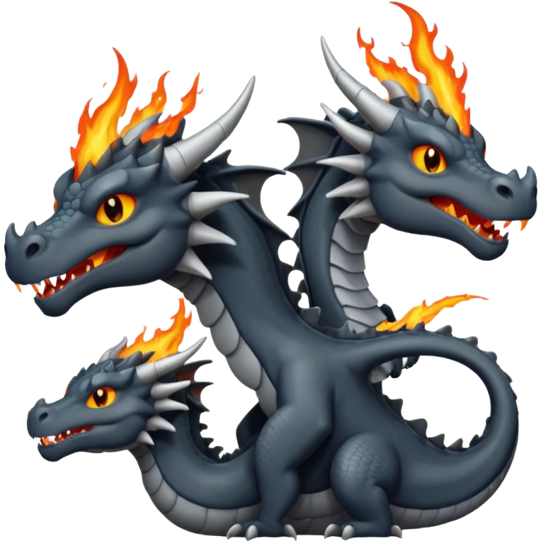 a minimalistic simple dark gray dragon with 3 heads that breathes fire emoji