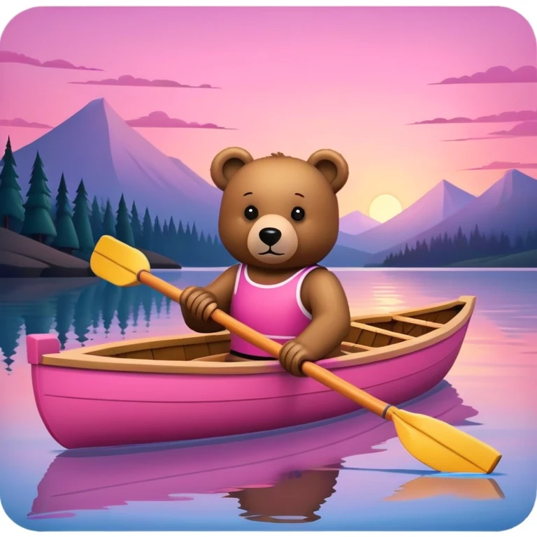 pink rowing boat with a bear rowing at sunset emoji